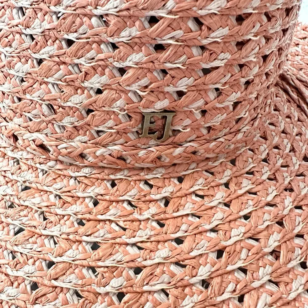 Eric Javits Terracotta Pink Beige Ellie Straw Summer Raffia Packable Hat OS - Picture 7 of 9